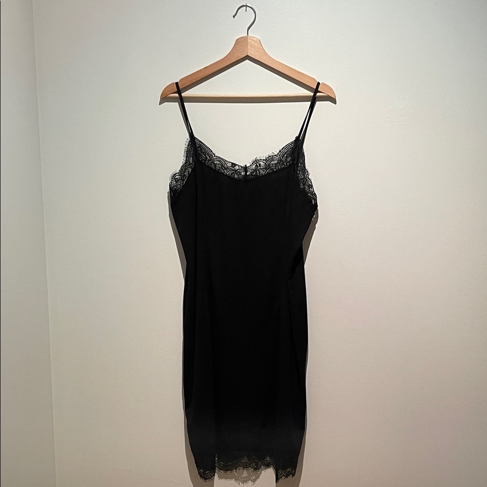 Elegant Black Lace Trim Slip Dress
